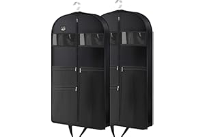 Suit Bag, URMI Heavy Duty 110cm Clothes Storage Protector Cover for Travel 10cm Gusseted Suit Carriers for Men Women with 3 Pockets Hanging Garment Bag for Shirts, Coats, Jacket, Dresses,2 Pack, Black