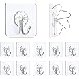 Premium Adhesive Hooks Kitchen Wall Hooks,Heavy Duty 13lb(Max) Wall Hooks, Transparent Reusable Seamless Hooks with Stainless Hooks Reusable Utility Towel Bath Ceiling Office Window Hooks,10 Pack