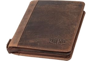 ‎PRIDE AND SOUL Pride & Soul Charon 30123 Organiser A5 Leather Zip Writing Case in Brown, Organiser Folder Approx. 27 x 20.5 cm, Conference Folder with Mobile Phone Pocket, Pen Loop and 3 Business Card Compartments