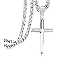 Adramata Silver Cross Necklace for Women Men 925 Sterling Silver Cross Pendant Necklace Stainless Steel Chain Cross Necklace Crucifix Necklace Silver Chain Cross Necklace Men Women