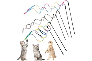 Amaxiu Lot de 6 baguettes interactives pour chat avec ficelle en ruban arc-en-ciel, corde en tissu imprimé léopard pour petits chats, chatons et chatons