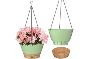 ZMTECH Pot de Fleurs Suspendu de 20 cm avec Plateau à Niveau d'eau Visible, Trous de Drainage, Soucoupe pour Les Plantes d'Intérieur et d'Extérieur (Vert, Lot de 2)