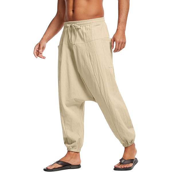 Runcati Herenbroek, effen, losse pasvorm, zomerbroek, Vikingpiraat, middeleeuws, licht, elastische taille, baggy, vrijetijdsbroek met trekkoord en zakken, hippiebroek, rood, XXL