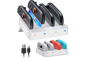 Switch Controller Ladestation für Joy Con 2 & 1 - Kompatibel mit Nintendo Switch 2/1 /OLED Controller Charger Station Ladegerät Zubehör - Kompakte Tragbar Horizontal Ladeständer - Weiß
