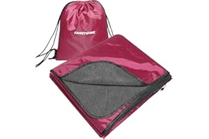 FANCYWING Hooded Stadium Blanket, Waterproof & Windproof Camping Blanket, Large Warm Fleece Outdoor Mat for Picnic, Sports, Beach, Concerts, Car, Dogs, Travel, Indoor Portable (79x56 Inches) Wine Red