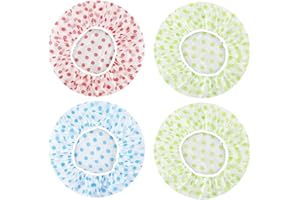 LAMXD [4 Piezas] Gorros de Ducha, Impermeable Gorros de Ducha Grande Reutilizables Gorro de Baño Elástico, Lavables Banda Gorros de Pelo para Mujeres Niña el Cuidado del Maquillaje Balneario