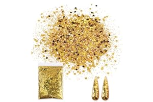 Bieiyhe 50g Glitzer Pailletten Gold Kosmetik Make Up Glitzer zum Basteln Streuglitzer Gesicht Glitter Pulver Farben Glitter Chunky Glitzer Set Pailletten für Körper Glitter Nagelkunst für Musik