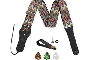 Philorn Gitarrengurt Verstellbarer Echtleder Enden Jacquard Weave Bassgurt für Akustik/Elektrik/Gitarren, Geschenk für Erwachsene & Kinder