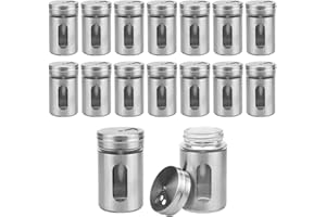 Lawei - Juego de 16 saleros de acero inoxidable con tapa giratoria para almacenamiento de cocina, especias, azúcar, cacao, café – 4,8 x 8 cm