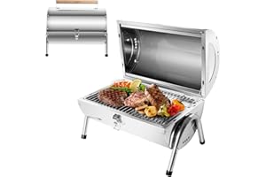 SunJas Składany grill ze stali nierdzewnej, grill na węgiel drzewny, podwójna powierzchnia grillowania, 34 x 21,5 cm, do gotowania na świeżym powietrzu, na kemping i piknik
