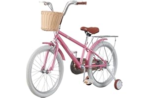 BSTSEL Kids Bike 16" 18" 20" 22“ Pink Baby Girls Children Bicycle with Basket, Rear Bracket, Silent Stabilizers and Double Brakes Ages 5-12 Years Old 16-20 inch Girls Bike Gift
