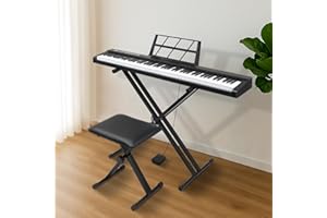 Bonnlo GPP-101 88 Tasten Halb-Gewichtetes Digitalpiano mit Dual-X-Form Ständer, Bluetooth (Audio & MIDI), Kopfhörer, Sustain Pedal und LED-Display, ideal für Anfänger und Fortgeschrittene, Schwarz