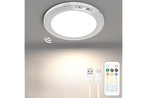 Coollamp LED Ceiling Light with Motion Sensor, Magnetic Mount, 10000mAh Rechargeable Battery, 400 Lumens, 3 Color Temperatures, Remote Control, Shower Light for Bathroom, Hallway, Porch, Stairs, White
