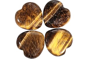 Lovionus89 4 Pcs Natural Tiger's Eye Love Heart Palm Stone Reiki Balancing Worry Stone(1 Inch)