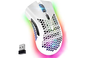 Uniiking® Wireless Gaming Mouse, Silent Click Wireless Rechargeable Mouse with Colorful LED Lights and 3 Level Dpi 400mah Lithium Battery for Laptop and Computer, Gaming Mouses Honeycomb (C23 White)