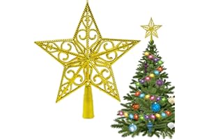 LEBENISTGUT Weihnachtsbaumspitze Stern Gold 20 cm – Elegante Christbaumspitze Stern Gold mit Glitzer für Stabilen Halt | Leichte Tannenbaumspitze für eine Perfekt Gerade Weihnachtsbaum Spitze
