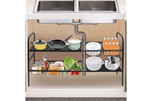 Wusboo Organizer Sottolavello Cucina, Organizzatore Sottolavello per Mobile sotto Lavello, Organizer a 2 Livelli con 5 Ripiani e 5 Cesti Appesi, Scaffale sotto Lavabo per Cucina, Balcone, Soggiorno
