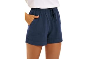 SMENG Sport Jogging Short Femmes Ete Casual Lin Coton Pantalons Court Uni Couleur Bermuda Plage Short avec Poches