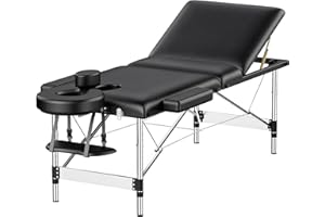 Brelley Massageliege Klappbar 3 Zonen 70cm Breit Höhenverstellbare Kosmetikliege Massagebank, Aluminium Tattoo-Tisch mit Kopf