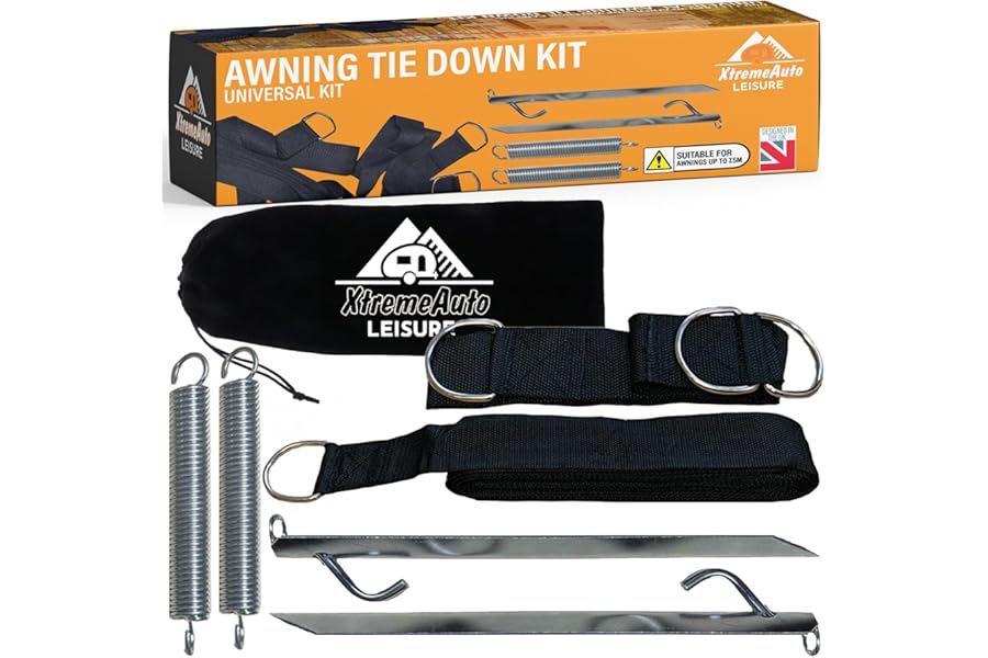 Xtremeauto Awning Tie Down Kit Storm Straps - Storm Straps For Caravan Awnings Motorhome Awning Straps For Awnings Up To 7.5M, Universal Caravan Awning Storm Straps Kit With Springs & Anchors
