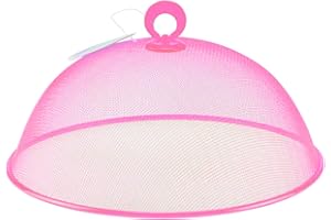 GK GLOBAL KITCHEN Round Metal Mesh Food Cover Dome 30cm Coloured Mesh Food Protector Dome with Handle, Cake Fruit Cover, Dome Mesh Splatter Guard, Ideal for Protecting Food Inside & Outside (Pink)