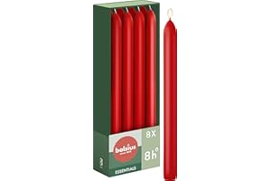 Bolsius Tapered Dinner Candles – Red – 8-Pack – 23 cm – Long Burning Time of 8 Hours – Unscented – Includes Natural Vegan Wax – Without Palm Oil