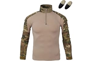 Airsoft Paintball BDU Langarmhemd Herren Tactical Shirt Combat Taktisch Camo T-Shirts mit Ellbogenschutz Militär Uniform für Schießen Jagd CS Game