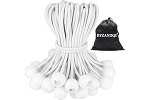 ‎BYZANDQI BYZANDQI Bungee Bands with Ball, Pack of 50, Tent Rubbers with Ball 20 cm, Tarpaulin Tensioner, Rubber Tensioner, Expander Loops, Rubber Loops for Tarpaulins, Tents, Banners, Net, Gazebos