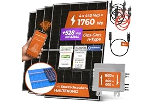 Solarway® Bloc d'alimentation électrique de balcon 1 760 W 1 600 W Prise complète – Onduleur de 1600 W – Système solaire complet – Panneaux solaires de 440 W & Deye & accessoires