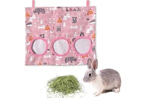 BLPRKOT Borsa per Fieno,Borsa Per Mangiatoia Per Fieno di Coniglio,Mangiatoia per Cavie,Borsa per Fieno per Animali per Coniglio/Cavie/Criceti/Cincillà Essenziali Animali Domestici 3 Aperture (L