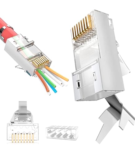 kwmobile set van 6 keystone adapters voor CAT6A kabels - Geschikt voor RJ45 poort - Met afgeschermde metalen behuizing - Overdrachtssnelheid 10 Gb/s