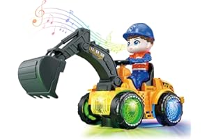 Ynanimery Construction Excavator Toy Kids, Kids Construction Digger Truck Toy with Lights and Sounds, Universal Wheel Excavator Vehicle Gift for Toddlers Boys Girls