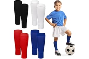 WYTNB 4 Pairs High Elastic Sock Sleeves, 4 Colors Cut Football Socks Kids, Soccer Shin Guards Sleeves, Soft Team Leg Sock Sleeve, Comfort Footless Football Socks, Anti Slip Kids Sock Sleeves for Boys Girls