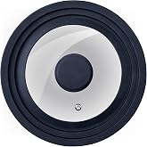 Fackelmann Universal Glass Frying Pan Lid 16/18/20 cm, Anti-Spill Lid, Diameter 21 cm, Black Silicone Edge, Nylon Knob, Steam