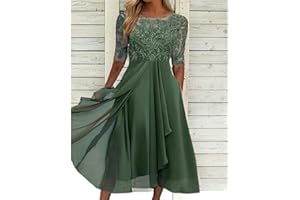 WEITING European and American Spring Summer Bridesmaid Evening Dress Lace Half Sleeve Hollow Chiffon Dress #2 Colors Green-M