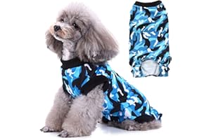 Zunea Wundschutzanzüge für Kleine Hunde Katze Weiche Baumwolle Operationsgenesungsanzüge Tarnen Welpen Kitten Krankenpflege Kleidung für Hautkrankheiten verhindern Lecken Blau S