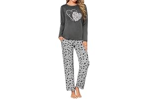 Uniexcosm Pyjama Long d'hiver pour Femme Col Rond Pyjama Femme Love Flame Manches Longues Pantalon Long Pyjama en Coton