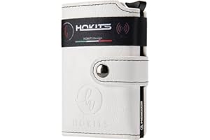 HOKITS Porta Carte di Credito, Portafoglio Uomo - Donna Piccolo, Porta Tessere, portatessere tascabile Portafogli Mini Clip, Wallet Verticale, Portadocumenti con Portamonete Rfid (Bianco Nero)