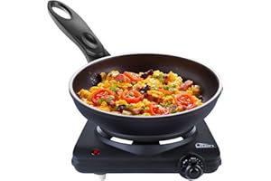 Uten Stainless Steel Single Hotplate, 1250-1500W, 5 Power Levels Mobile Hotplate for Travel and Camping, Continuously Adjustable Thermostats, Overheating Protection, Cast Iron