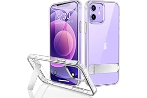 ‎JETECH JETech Etui Kompatybilny z iPhone 12/12 Pro 6,1 Cala z Podstawkę, Obsługuje Ładowanie Bezprzewodowe, Szczupły Odporny na Wstrząsy Bumper Phone Cover, 3 Drożna Metalowa Podstawka (Przezroczyste)