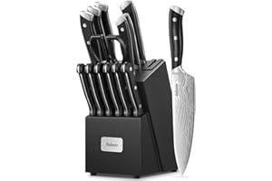 Yabano Knife Set, 14 Pieces Kitchen Knives Set with Built-in Sharpener Wooden Block, Professional German Stainless Steel Knife Block Set