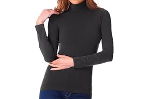 Mediawavestore VKA22 Camiseta térmica para Mujer con Interior de Felpa Cuello Alto (Gris, M-L)