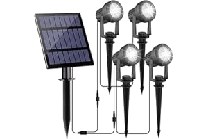 NATPOW Faretti Solari a Led da Esterno, 4 in 1 6000K Luci Solari da Giardino, 2 Modi, Automaticamente Acceso o Spento, Impermeabile IP65 Luci Esterne ad Energia Solare per Cortile, Patio, Alberi
