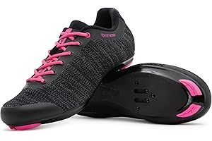 Tommaso Pista Aria Knit Women's Cycling Shoes, Indoor Cycling Class Ready Shoe and Bundle with Compatible Cleat, Look Delta, SPD - Black, Pink, Grey, Blue