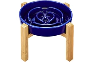 MOPANG Anti Schling Napf Hund, Antischlingnapf Hunde Keramik, Erhöhte Keramik Slow Feeder für Hund, Langsame Fütterung für Mittelgroßer/Großer Hund, Ø 21cm, 1000ml, Navy Blau