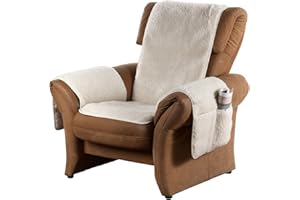 K. & N. Schurwoll-Sesselschoner mit Armlehnenschoner, Natur, Flor aus 100% Schurwolle, Mittelteil ca. 160 x 50 cm, Armlehnenschoner ca. 60 x 40 cm