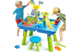KNASON Mesa de Agua para Niños,Mesa de Arena y Agua 2 EN 1 con 37PCS Accesorios,Gran Actividad Sensorial Juguete al Aire Libre en la Playa del Patio Trasero para los Niños 3 4 5 6 8