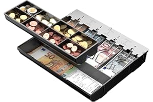 ‎POS VALLEY POS VALLEY Einsatz Kassenschublade - 4 Geldscheinfächern / 8 Münzfächern (Euro) - kompakte Dimensionen - POS VALLEY
