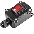 TERRIFI Inline Cord Switch DPST AC/DC 20A-125V,16A-250V,30A-24V,35A-12V, IP66 Waterproof On-Off with 2 Red Light Buttons, One-Side Entry & Exit Line, Outdoor Electrical Start Stop Toggle Switch
