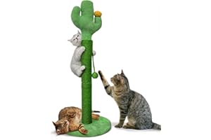 MORA PETS Tall Cat Scratching Post for Indoor Cats 83cm Cactus Cat Scratch Post Large Scratch Posts For Adult Cats Sisal Rope Covered Cat Post With Ball Sturdy Claw Scratcher Stable Base Heavy Duty 33inch